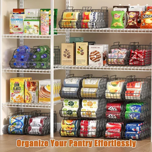 Vista 6 de Sonyabecca Paquete de 4 Organizadores Apilables para Alimentos Enlatados con Asas para Cocina, Organizador de Latas de Soda para Estantes