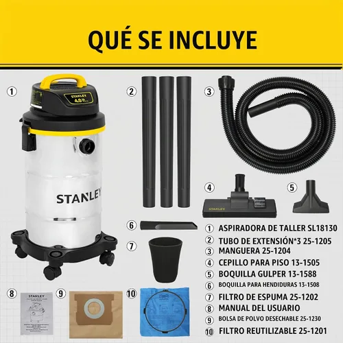 Vista 9 de Aspiradora Stanley 4 HP para uso en seco o mojado, SL18130, 116.00 volts