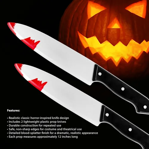 Vista 7 de Kangaroo 2 piezas de cuchillo falso de plástico clásico para Halloween Plateado - Paquete de 2