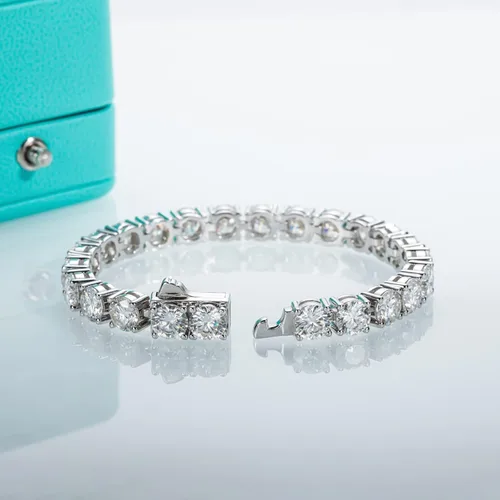Vista 3 de AnuClub 11.1CT-32CT Moissanite Tennis Bracelet 14K Gold Plated Sterling Silver Round Cut 4MM-6.5MM D Color VVS1 Moissanites Diamond Classic