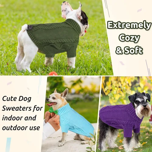 Vista 81 de Queenmore - Suéter de punto trenzado con cuello alto para perros pequeños, para climas fríos, para chihuahua, bulldog, teckel, carlino y yorkie, XS