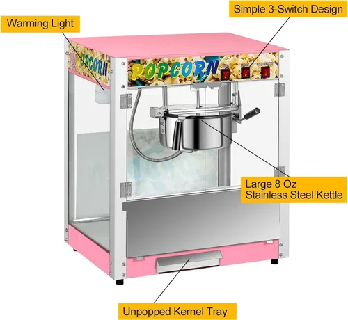 Vista 3 de Máquina comercial de palomitas de maíz, hervidor de 8 onzas, máquina de palomitas de maíz para encimera de 850 W para 48 tazas por lote