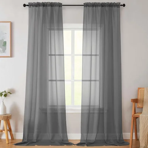 Vista 219 de 2 paneles de cortinas traslúcidas blancas para dormitorio, sala de estar, 96 pulgadas de largo, modernas, suaves, ligeras, con bolsillo para barra