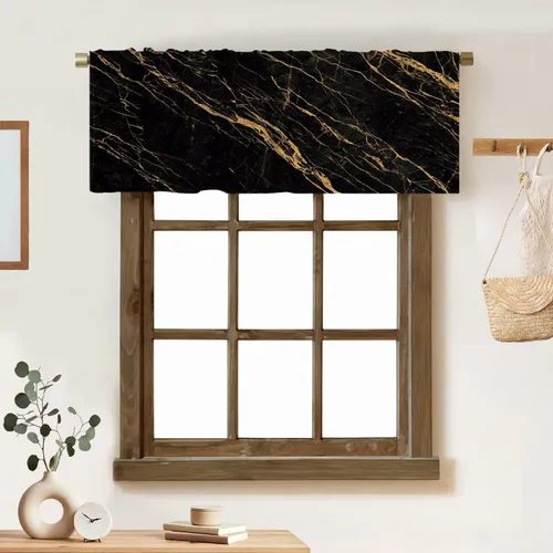 Vista 21 de Cortina de cenefa de mármol verde con venas doradas de mármol negro, diseño abstracto de lujo, elegante cenefa con bolsillo para barra, 1 panel