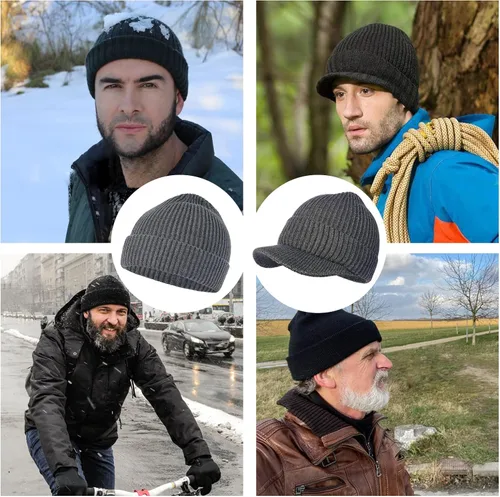 Vista 7 de Gorro de punto extra grande extragrande con ala, visera para cabezas grandes, gorras de invierno con calavera, sombrero de reloj elástico, Visera