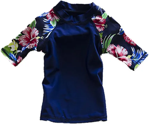 Vista 2 de Traje de baño de dos piezas con cuello redondo, protección UV y antirraspones, para bebas y niñas.