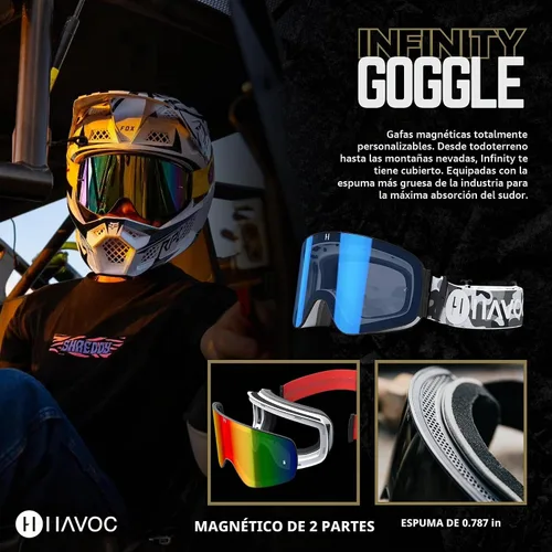 Vista 2 de Havoc Racing Magnetic Frameless Goggles - For Motocross, Dirt Biking, Snowboarding, ATV, & UTV - UV Blocking Anti-Fog Goggles