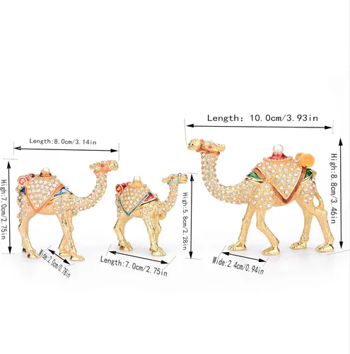 Vista 3 de Furuida Una familia de tres camellos de oro esmaltado Joyero Joyero con bisagras de animales clásicos Adornos de lujo regalo para la decoración