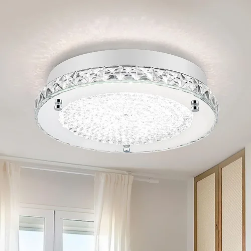 Vista 10 de Lámpara de techo de cristal de montaje empotrado, moderna lámpara de techo LED de 4000 K, lámpara de techo redonda de 8 pulgadas para espacios