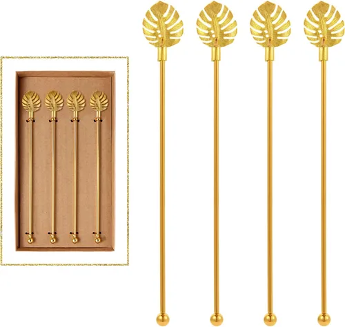 Vista 9 de 4 piezas de agitadores de cóctel Bumble Bee, varillas de acero inoxidable de 19 cm con parte superior decorada en oro para mezclar cócteles