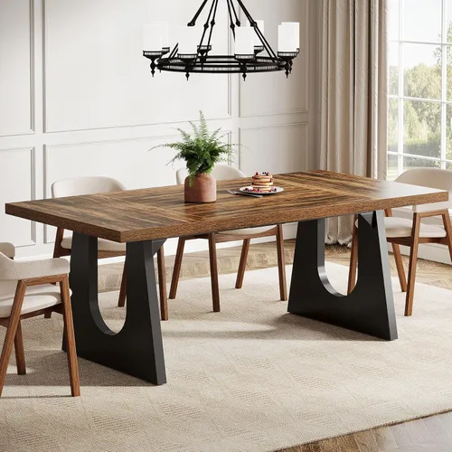 Vista 12 de Tribesigns Mesa de comedor grande para 6-8 personas, mesa rectangular rústica de madera de 70.9 pulgadas con patas de madera negra, mesa de cocina