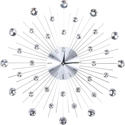 Vista 2 de Reloj de pared plateado metálico brillante para sala de estar, oficina (diamantes de imitación plateados), reloj de salón de belleza, Wanduhr