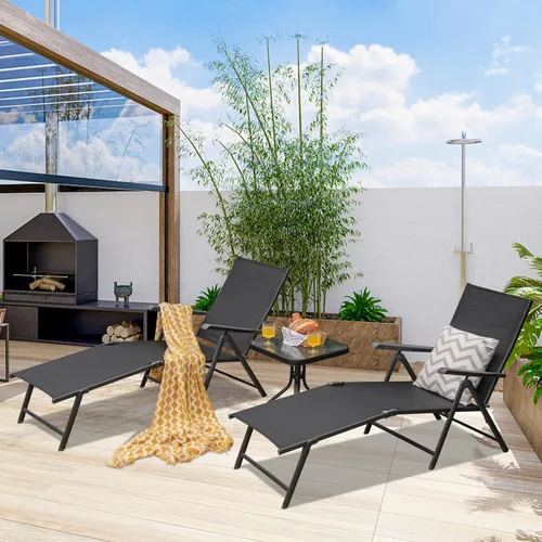 Vista 5 de Tangkula Sillón plegable para exteriores, tumbona reclinable con respaldo ajustable de 5 posiciones y reposapiés de 2 posiciones, no requiere
