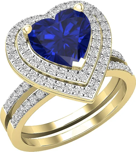 Vista 26 de Dazzlingrock Collection Juego de anillos de compromiso de doble halo con diamantes naturales redondos y piedras preciosas creadas en laboratorio