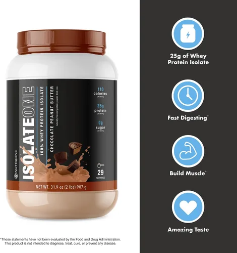 Vista 4 de NutraOne IsolateOne Whey Isolate Proteína en polvo 100% puro aislado de suero en polvo (mantequilla de maní de chocolate - 29 porciones)