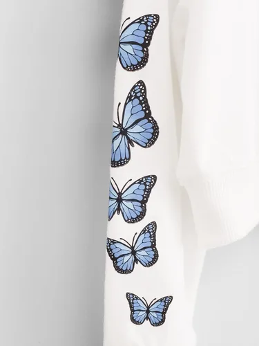 Vista 5 de Romwe Sudadera corta con capucha y hombros caídos para niña con estampado de mariposas