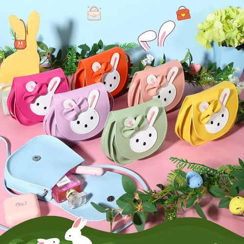 Vista 6 de Clysee 10 piezas de bolsos cruzados para niñas pequeñas, bolso cruzado de conejo, bolso cruzado de poliuretano para niñas y niños pequeños, 10