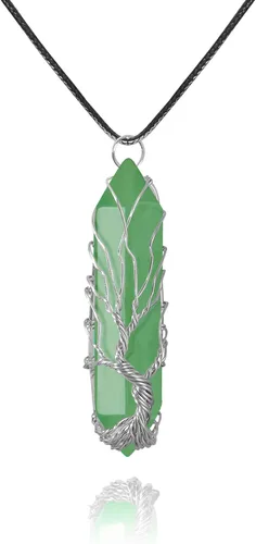 Vista 29 de VIBILIA - Collar con dije sanador para mujeres y hombres, piedra natural hexagonal en punta envuelta con alambre en forma del árbol de la vida