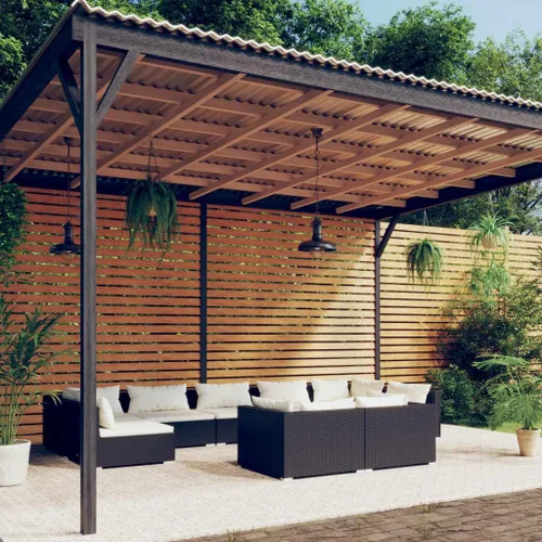 Vista 67 de Sofá de 3 plazas con cojines de ratán de poliéster marrón, juego de muebles de patio al aire libre con 3 sofás centrales para patio trasero, jardín