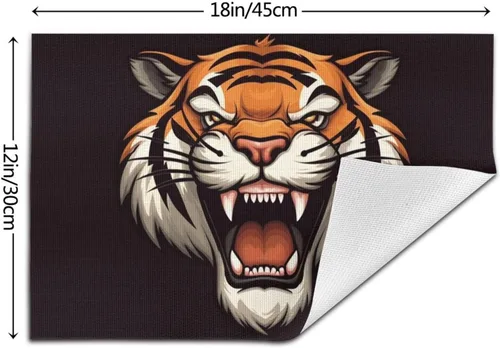 Vista 2 de 6 PCS PVC Placemats Set Place Mats Big Mouth Tiger Non-Slip Weave Place Mats 12" x 18" Farmhouse Table Mat Set for Family Dinners Wedding Parties