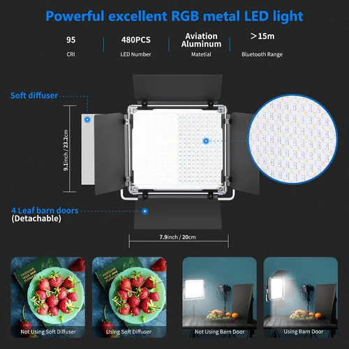 Vista 2 de NEEWER 2 paquetes de 480 luces LED RGB con control de aplicación, kit de iluminación de video fotográfico con soportes y bolsa, 480 LED SMD