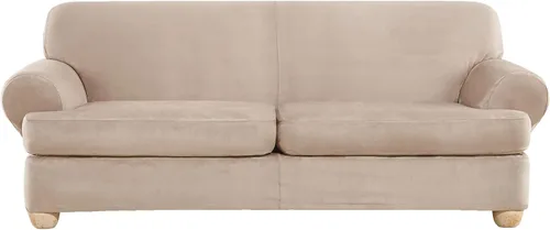 Vista 42 de SURE FIT funda para silla con alas y cojín en T de gamuza suave, de una pieza, ajuste relajado, poliéster, lavable a máquina, color chocolate