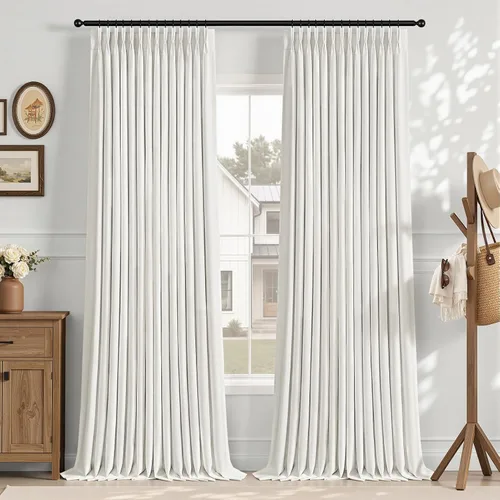 Vista 56 de Topfinel - Cortinas opacas plisadas de 96 pulgadas para dormitorio, 2 paneles Natural