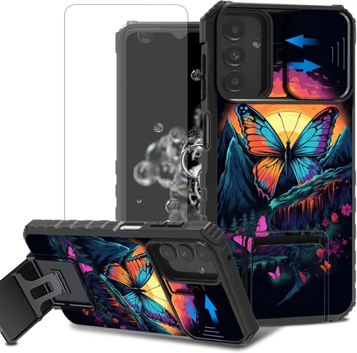 Vista 43 de Funda para teléfono Samsung Galaxy A15 5G con protector de pantalla con cubierta deslizante para cámara y soporte de doble capa híbrida resistente a