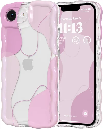 Vista 72 de DEFBSC Funda para iPhone 15 con bonito diseño ondulado, color negro