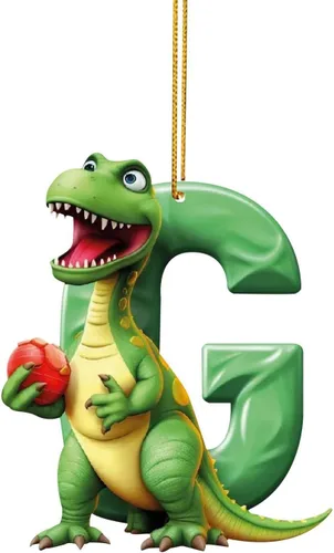 Vista 10 de Adorno de Navidad personalizado de dinosaurio de 26 letras, adornos colgantes 2023, monograma inicial de plástico, decoraciones de árbol de Navidad