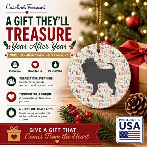 Vista 6 de Caroline's Treasures Affenpinscher - Adorno de cerámica con texto en inglés "Merry Christmas", multicolor para colgar en el árbol de Navidad