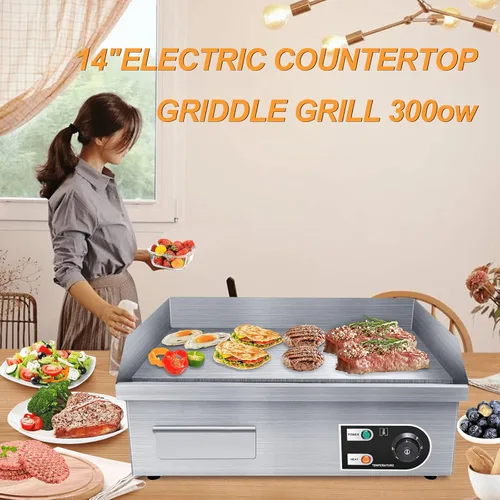 Vista 13 de Plancha Eléctrica de Encimera de 22" 1600W 110V Antiadherente Comercial para Restaurante Teppanyaki con Control de Temperatura Ajustable de Acero