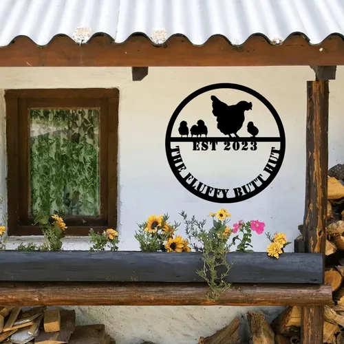 Vista 13 de Letrero de metal personalizado para gallinero, letrero de granja de pollo de metal personalizado, familia de pollo, EST, arte de pared, decoración