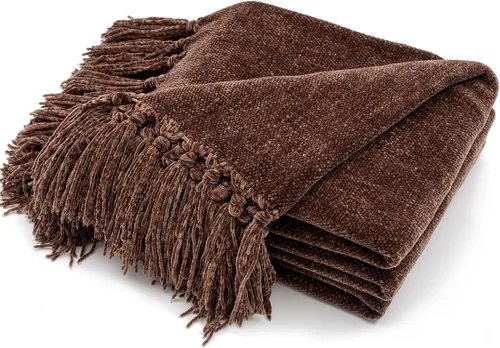 Vista 7 de RECYCO Manta Suave y Acogedora de Chenilla con Flecos de Borlas para Sofá, Silla, Cama, Sala de Estar, Regalo (Beige, 50" x 60")