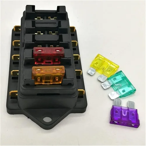Vista 3 de 12V/24V 4 vías 5 vías auto hoja caja de fusibles titular circuito estándar ATO + fusible de hoja libre (color : soporte de fusible ATO 4 vías)
