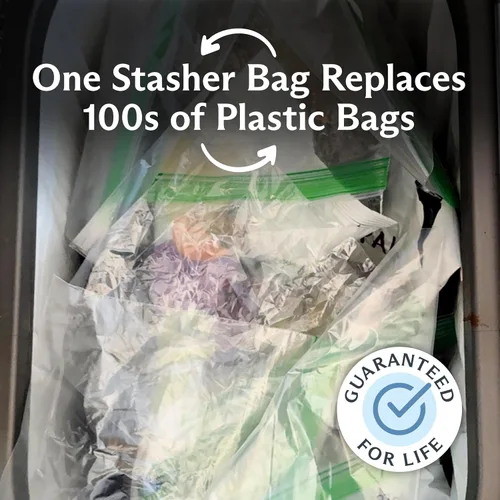 Vista 7 de Bolsas reutilizables de almacenamiento de alimentos Stasher de silicona premium, paquete de 4, transparentes, bolsas de almacenamiento de alimentos
