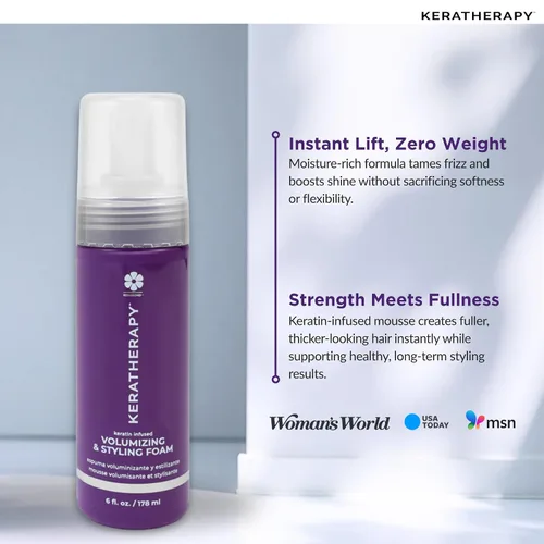 Vista 4 de KERATHERAPY Espuma nutritiva voluminizadora con infusión de queratina, 6 onzas líquidas, 6.0 fl oz, espuma para peinar el cabello con aceite