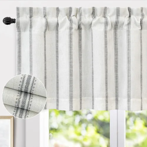 Vista 21 de DriftAway Briony - Cortina opaca con amarre para cocina, ajustable, diseño de globos, líneas texturizadas, estampadas, persianas romanas