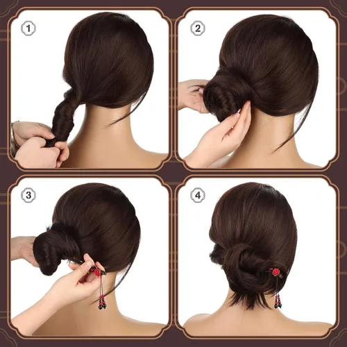Vista 4 de WILLBOND 2 Piezas Palillos Chinos de Madera para el Cabello Horquillas de Madera Retro Palillos Clásicos Japoneses para el Cabello Accesorios