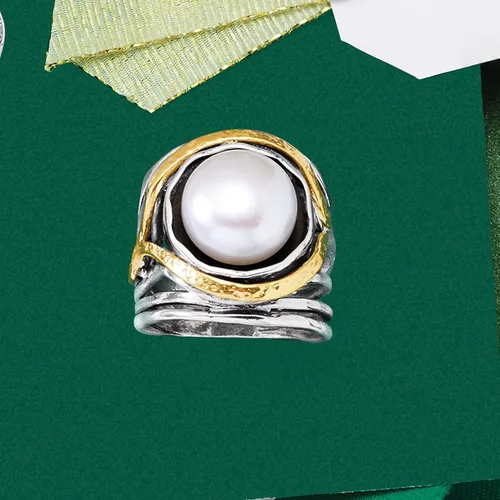 Vista 8 de Ross-Simons Pearl or Gemstone Openwork Ring in Silver and 14kt Yellow Gold