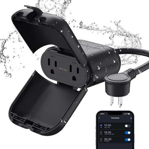 Vista 25 de ELEGRP PQR11 Enchufe inteligente para exteriores con regulador de intensidad impermeable IP66, enchufe WiFi inteligente compatible con Alexa