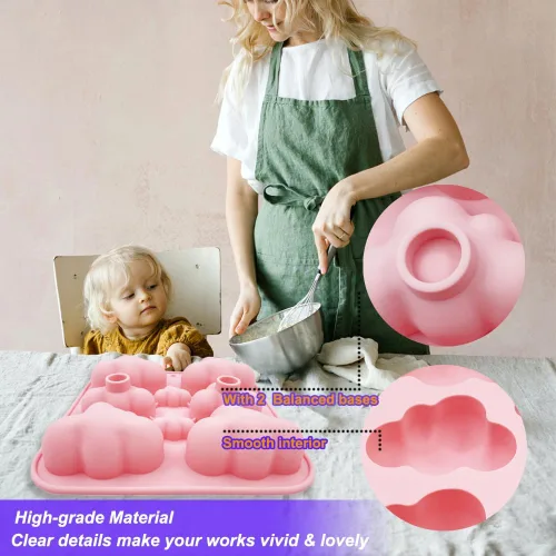 Vista 4 de Paquete de 2 moldes de silicona con temática de nube 3D, bandeja de cubitos de hielo, herramienta de hornear para pastel de chocolate, postre