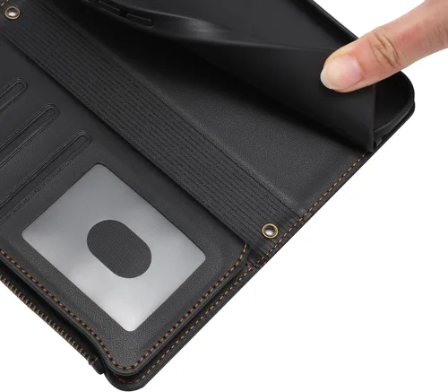 Vista 5 de Compatible con Tecno Spark Go 1 / Spark Go 2025, compatible con Tecno Pop 9 4G, funda con función atril y doble ranura para tarjetas con cremallera