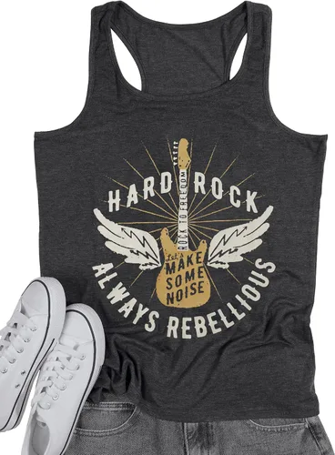 Vista 3 de Camiseta sin mangas de música Hard Rock Always Rebellious para mujer, camiseta gráfica de guitarra, chaleco de música country casual de verano