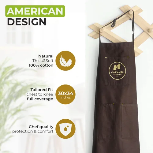 Vista 2 de Delantal de cocina Essential Chef - Profesional y duradero para cocinar - Delantal de cocina de algodón - Ajustable por Cook'n'Chic