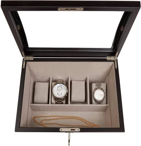 Vista 7 de Mele Co Royce - Caja de madera con tapa de cristal de bloqueo personalizada para relojes y accesorios