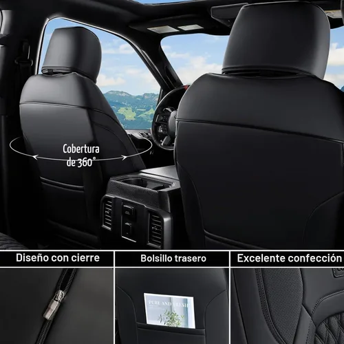Vista 3 de Coverado Juego completo de fundas de asiento de ajuste personalizado para Chevy Silverado/GMC Sierra 2014-2018 1500, 2015-2019 2500HD 3500HD Negro