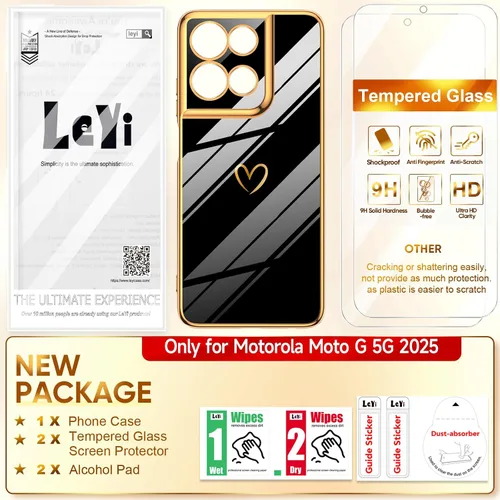 Vista 7 de LeYi Funda para Motorola-G 2025: Love Heart Plating Luxury, Negro