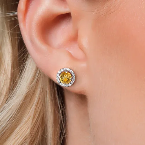 Vista 150 de Gem Stone King Aretes redondos de plata de ley 925 de 0.236 in con piedra natal extraíble para mujer