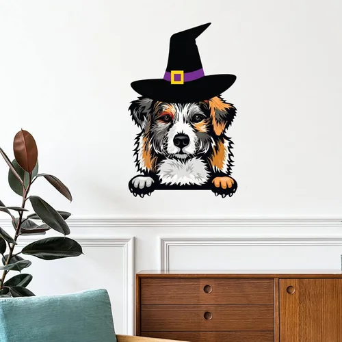 Vista 8 de Calcomanías de pared de Halloween, decoración de brujas, Border Collie, calcomanías de feliz Halloween, decoración de pared de Halloween, póster